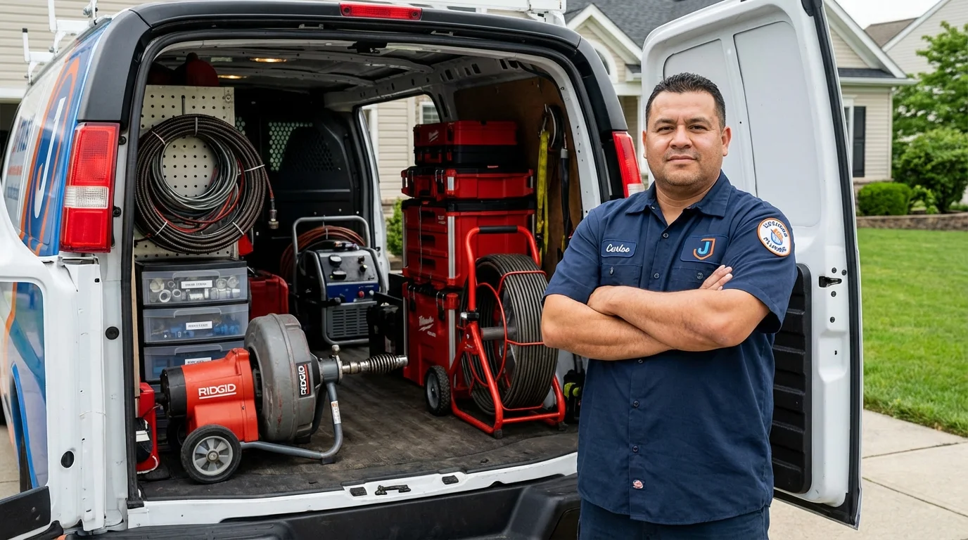 Professional drain cleaning equipment and Johns Plumbing LLC plumber in Esko