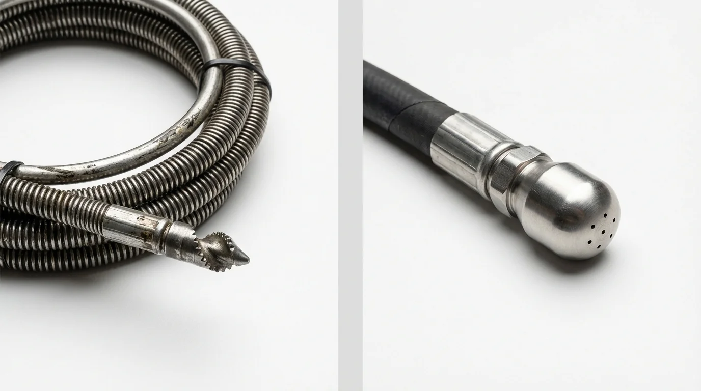 Drain snake cable and hydro jetting nozzle used for drain cleaning in Esko, MN