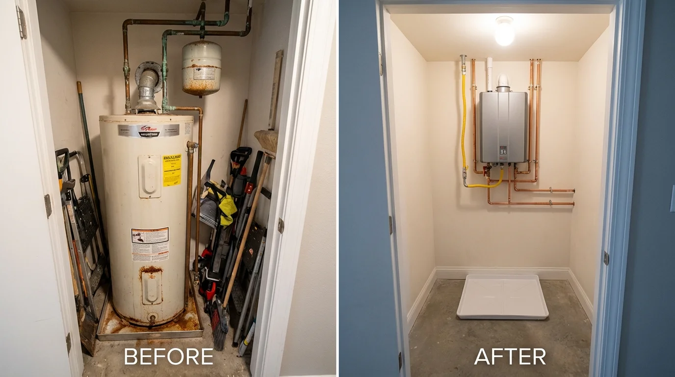 Tank water heater versus wall-mounted tankless unit comparison for Esko, MN homeowners