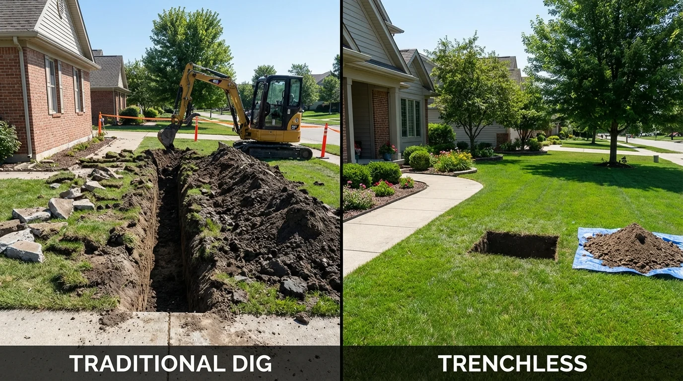 Trenchless sewer repair with minimal yard damage versus traditional excavation in Esko, MN
